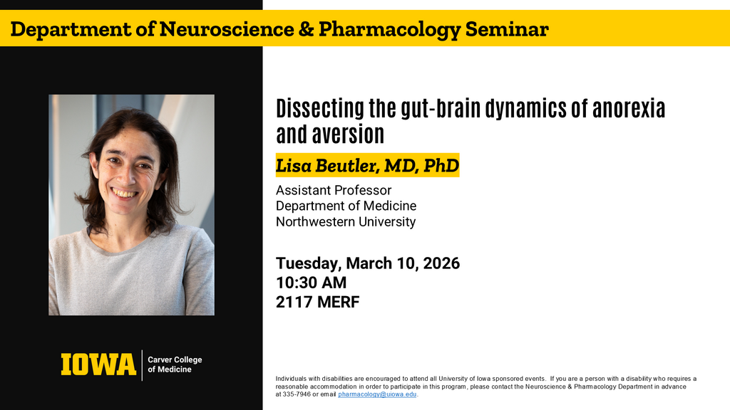 Neuroscience and Pharmacology Seminar - Lisa Beutler, MD, PhD promotional image