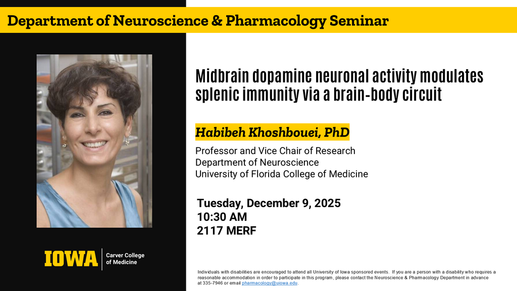 Neuroscience and Pharmacology Seminar - Habibeh Khoshbouei, PhD promotional image