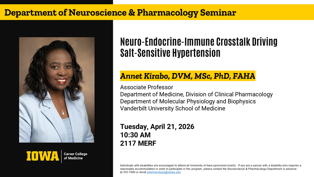 Neuroscience and Pharmacology Seminar - Annet Kirabo, DVM, MSc, PhD, FAHA promotional image