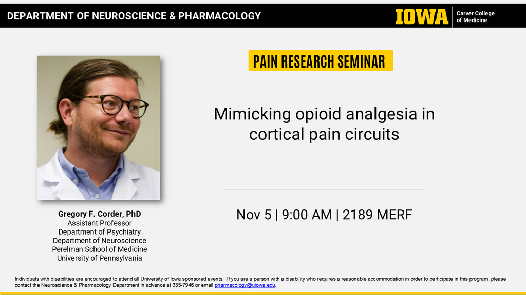 Pain Interest Group Seminar - Gregory F. Corder, PhD promotional image