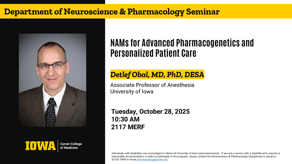 Neuroscience and Pharmacology Seminar - Detlef Obal, MD, PhD, DESA promotional image